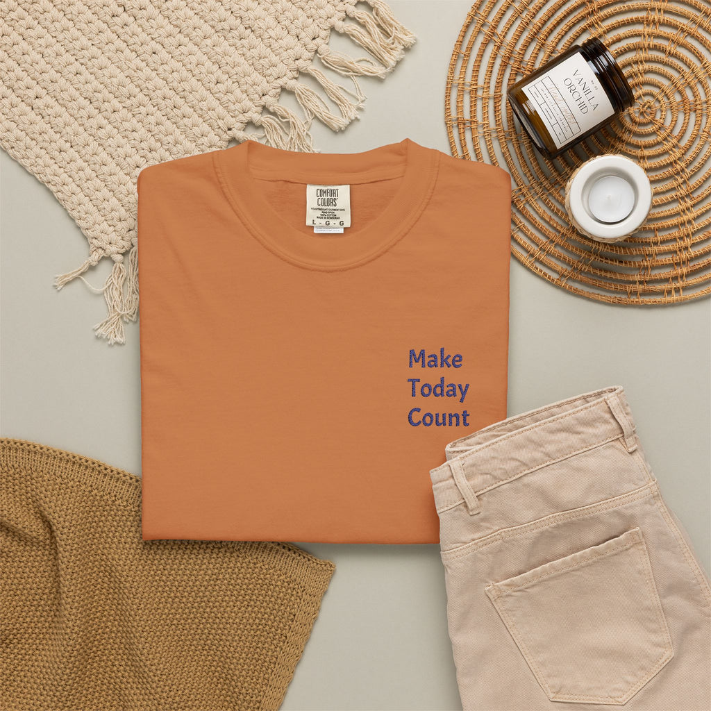 Printify Make Today Count T-Shirt featuring a minimal inspirational design with a small pocket detail, casual and stylish for everyday wear.