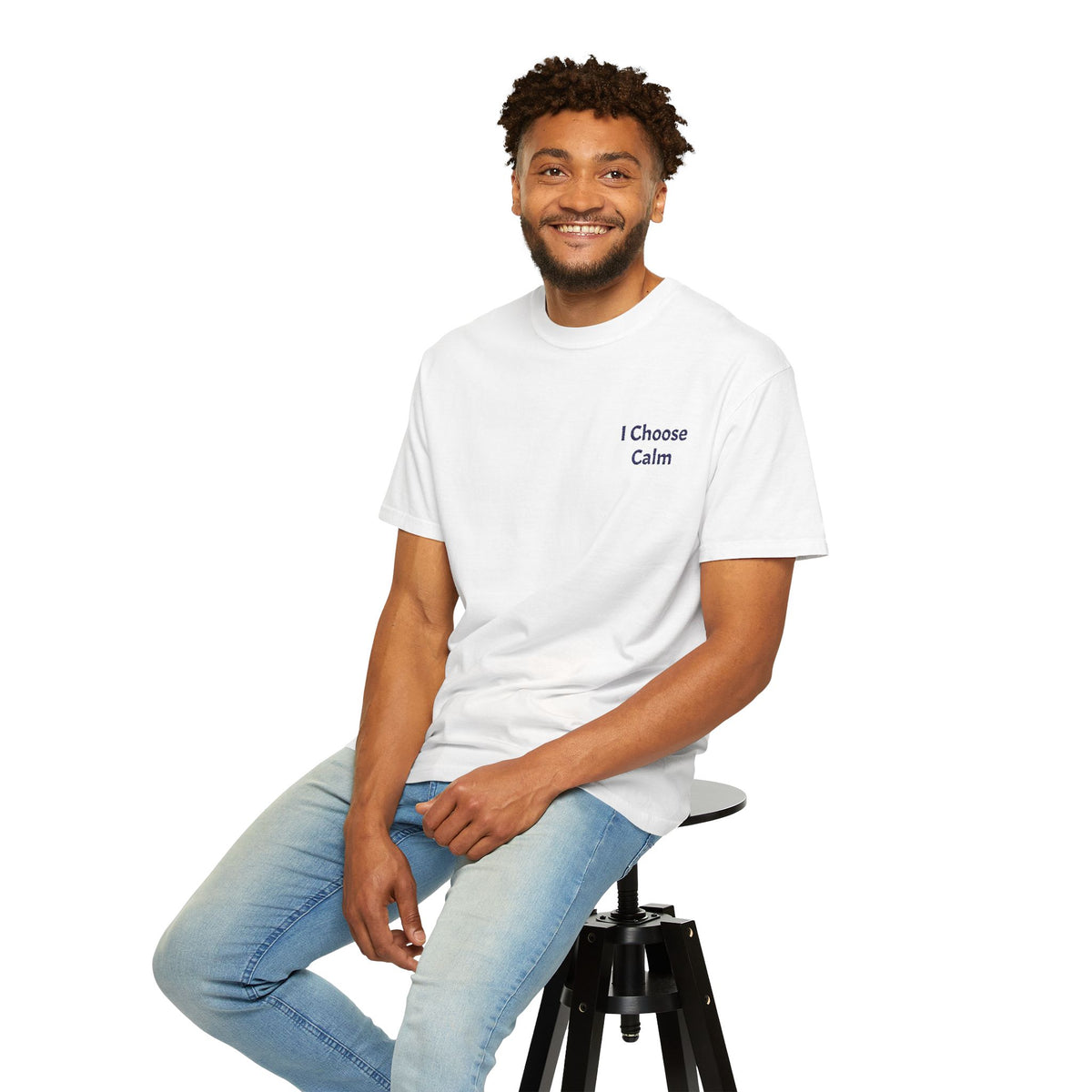 Light gray I Choose Calm T-Shirt by Printify featuring minimalist relaxation design, soft fabric, and casual fit.