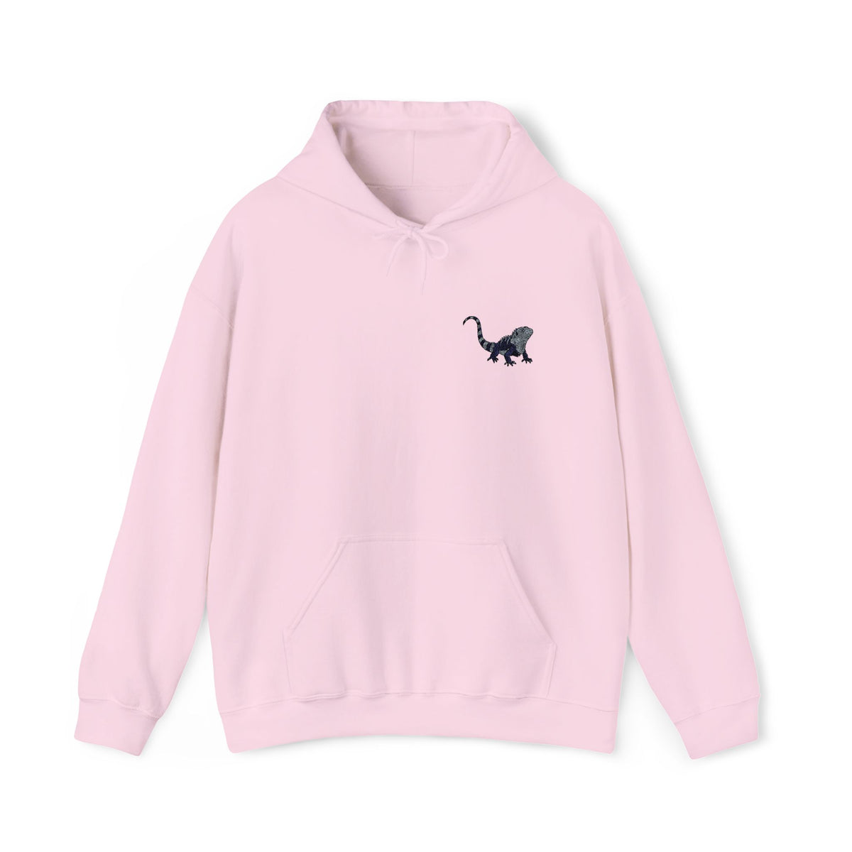 Unisex hoodie with iguana embroidery, featuring nature-inspired wildlife design in vibrant colors, made by Printify.
