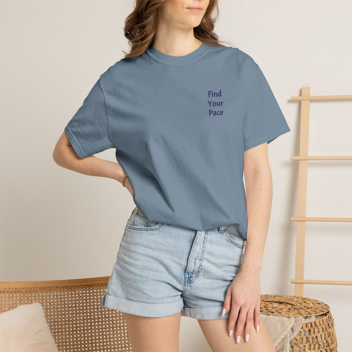 Light gray Find Your Pace T-Shirt with minimal motivational chest print, made by Printify, featuring a comfortable casual fit.