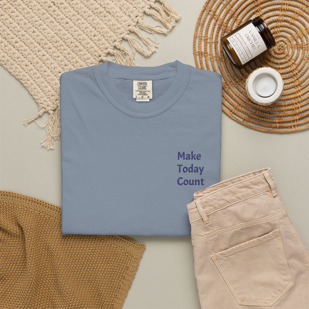 Printify Make Today Count T-Shirt featuring a minimal inspirational design with a small pocket, casual style, and comfortable fit.