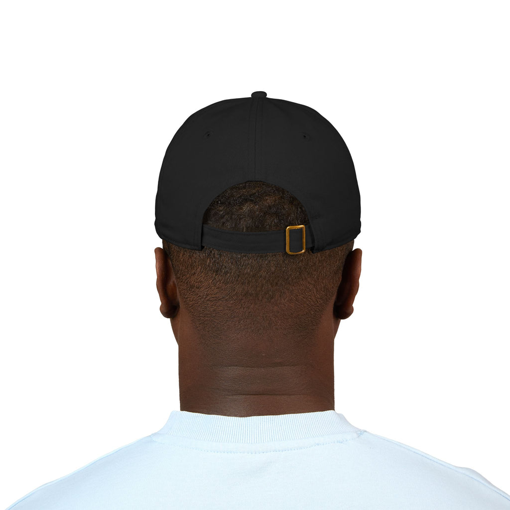 Organic embroidered baseball cap with "One of a Kind" design, casual minimal hat by Printify, made from eco-friendly materials.