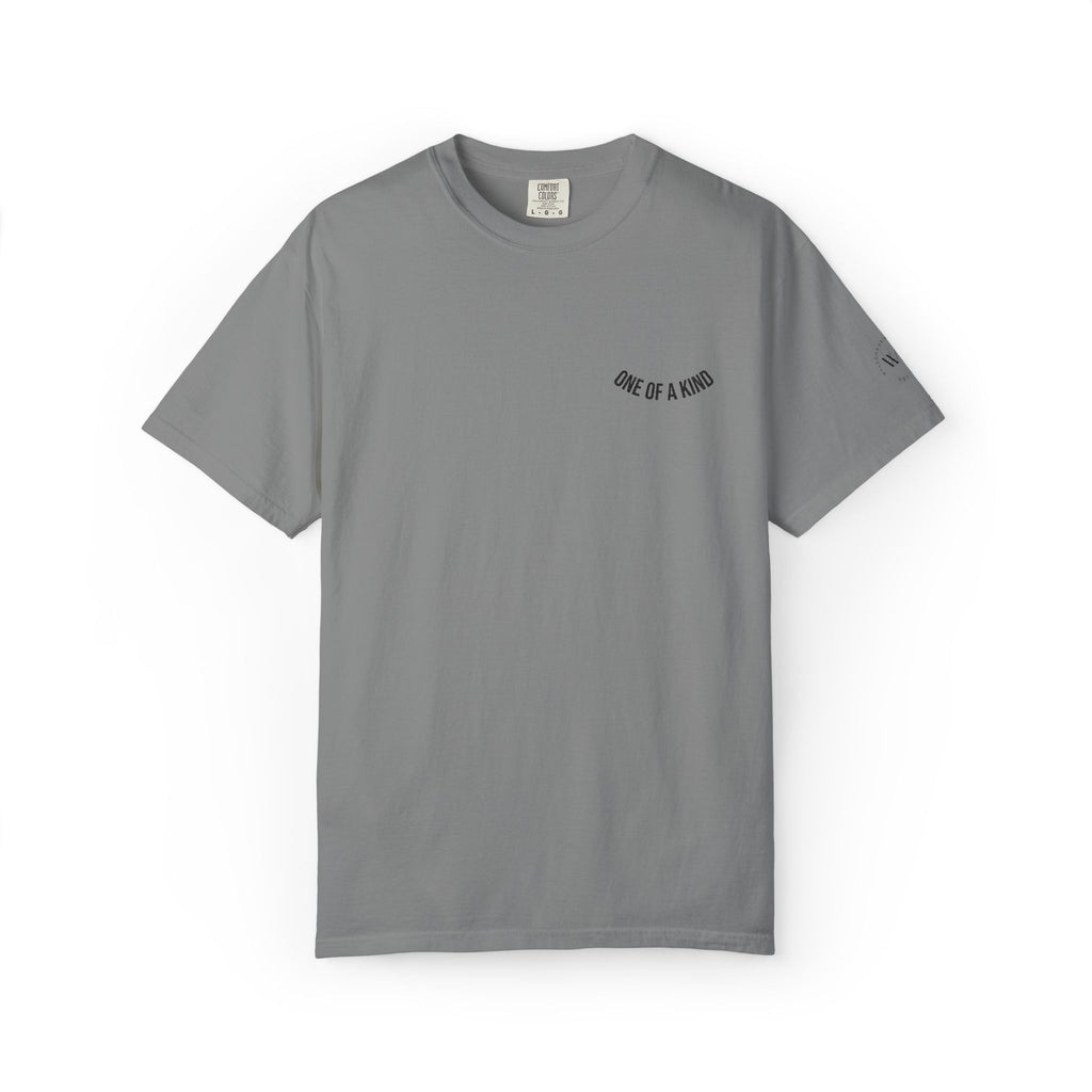 Black "One of a Kind" chest logo T-shirt by Printify, featuring a minimalist design on soft cotton fabric.