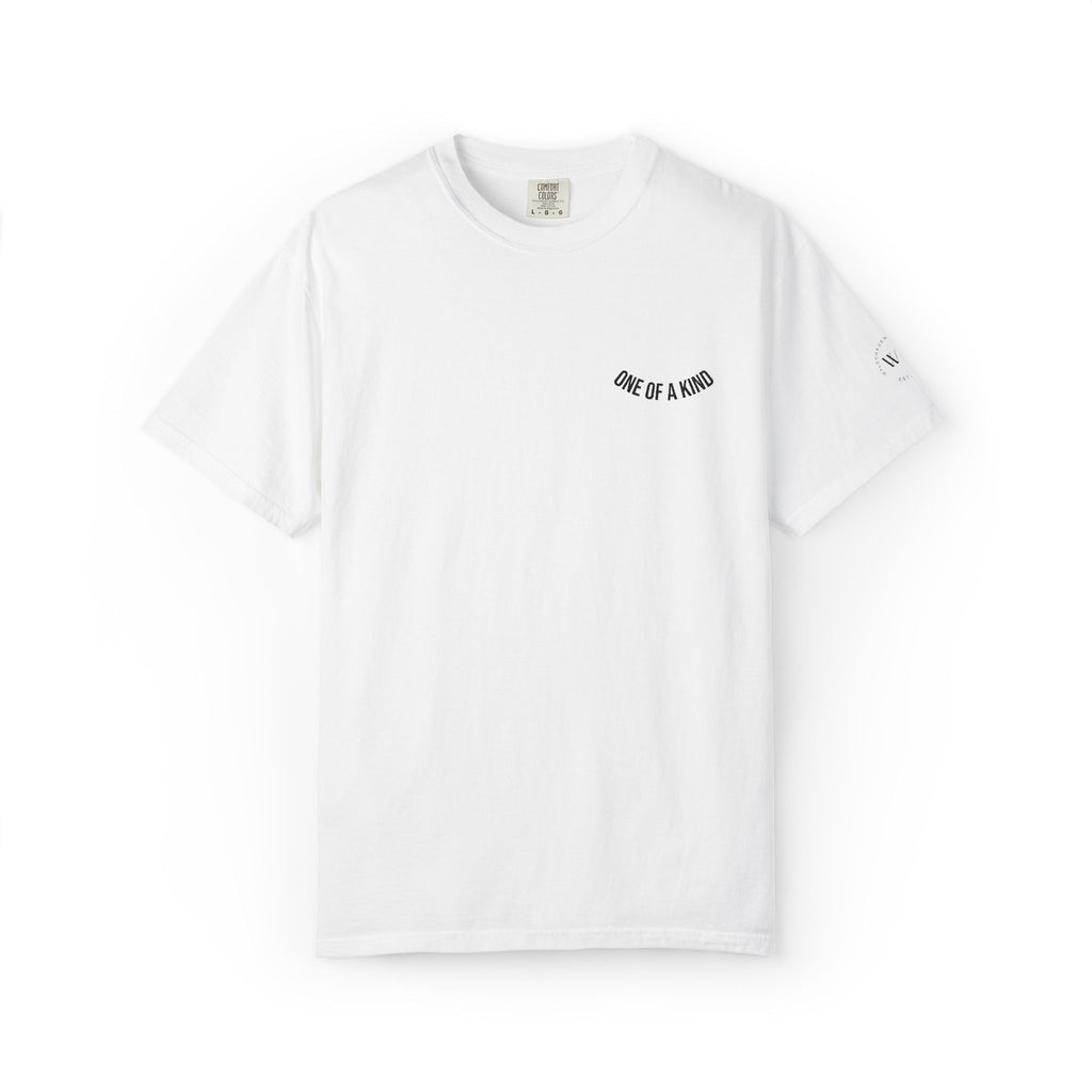 Gray "One of a Kind" Chest Logo T-Shirt by Printify featuring a minimalist logo print on the front.