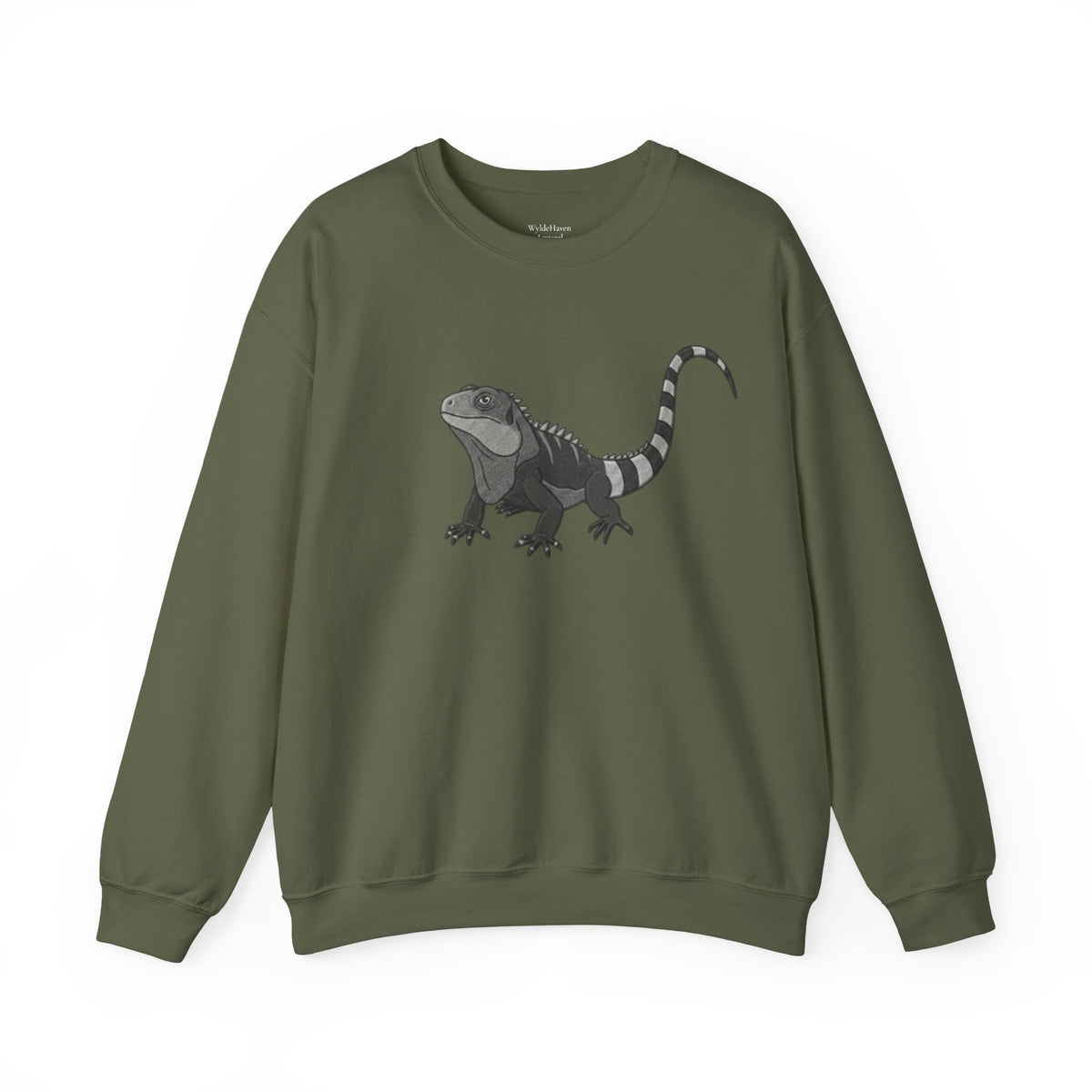 Iguana graphic sweatshirt from Wyldelife Collection by Printify featuring a colorful reptile design on soft fabric.