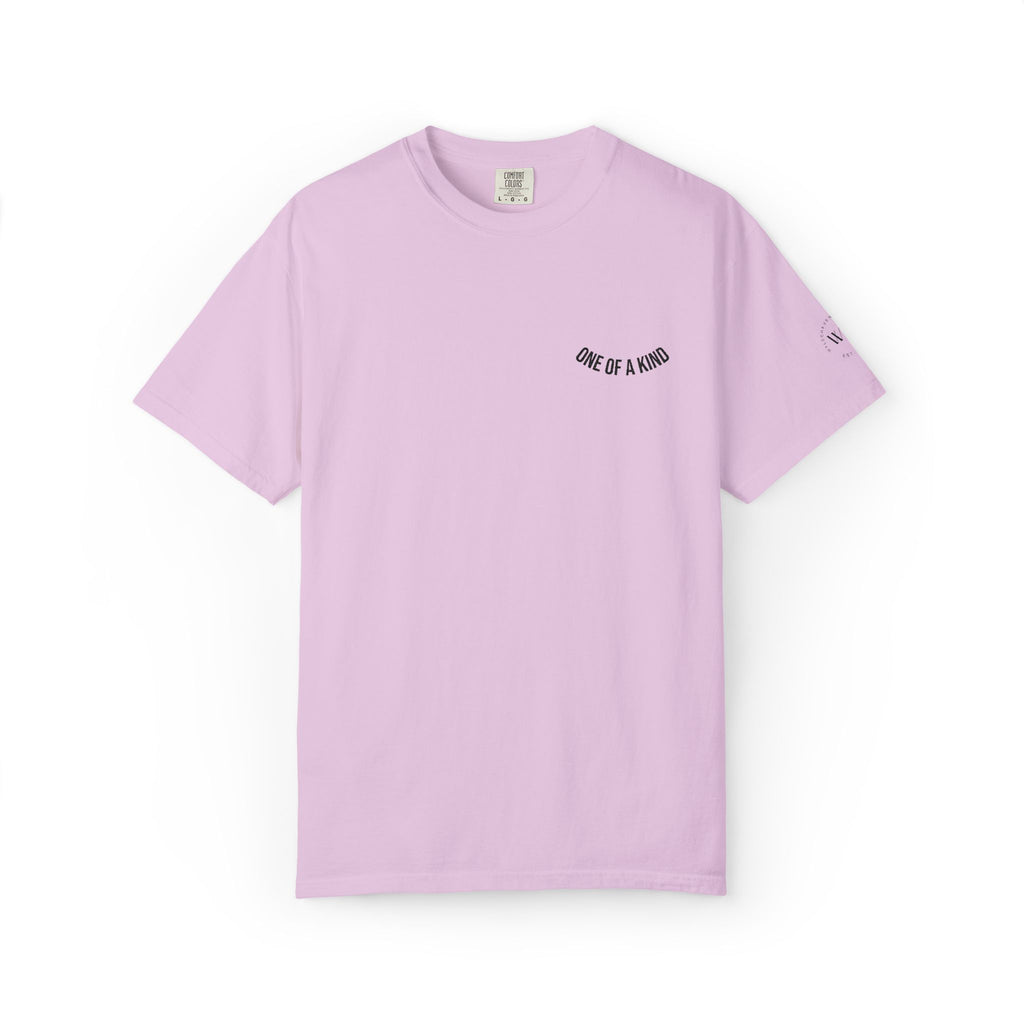 Black Printify "One of a Kind" chest logo T-shirt with a simple graphic design on the front.