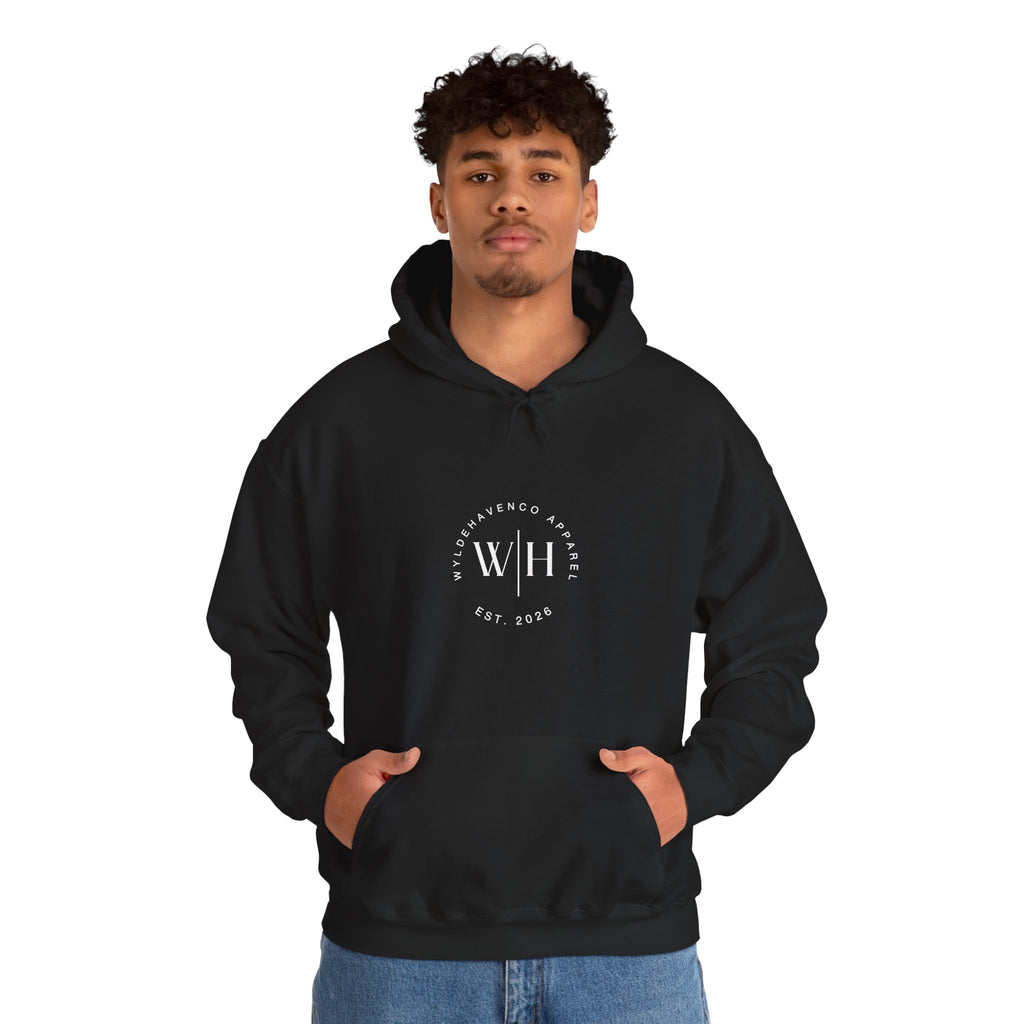 Gray Monogram Circle hoodie by WyldeHaven Apparel with Est. 2026 logo, featuring a comfortable sweatshirt with printed design.