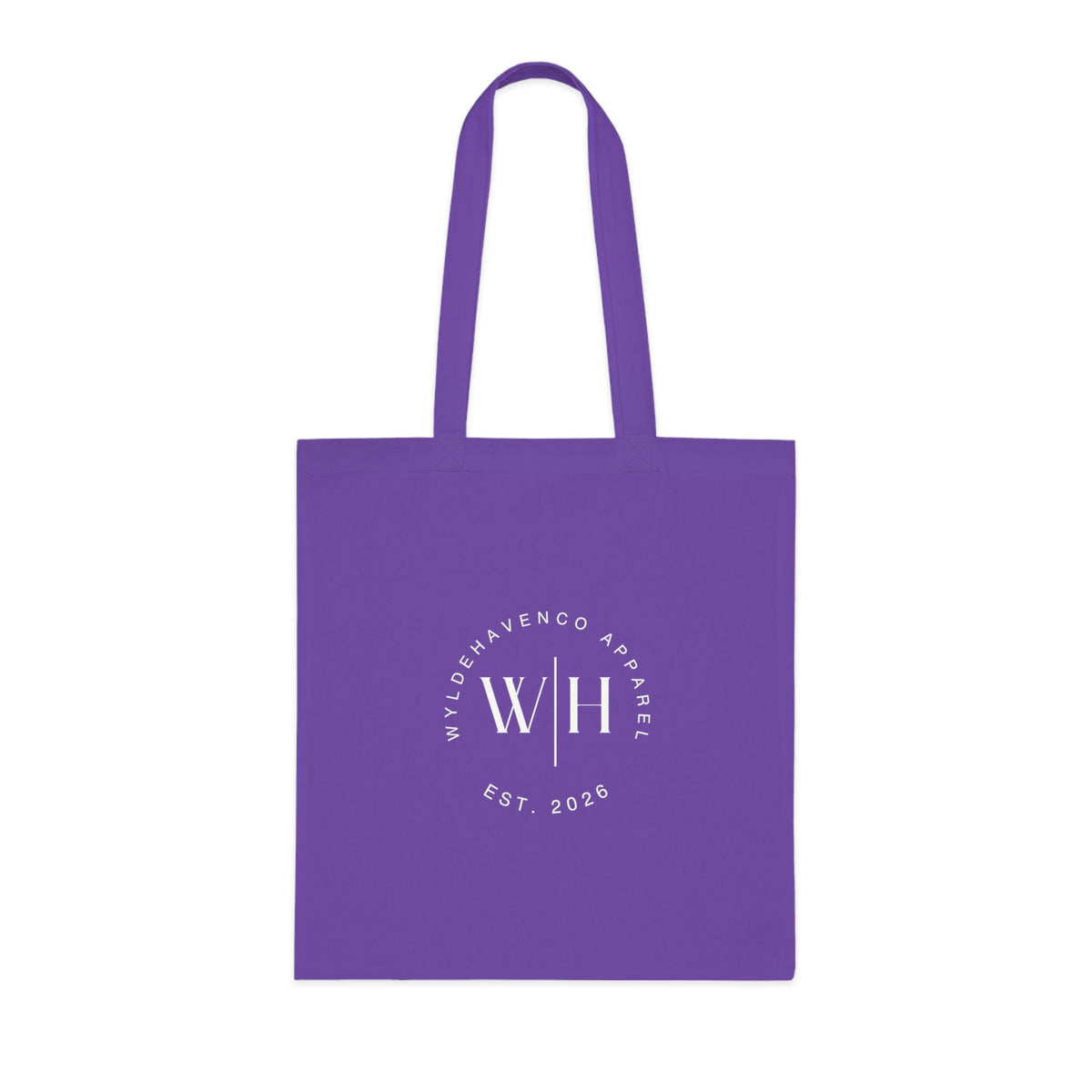 Printify cotton tote bag with monogram circle design and WH logo, durable canvas tote for everyday use