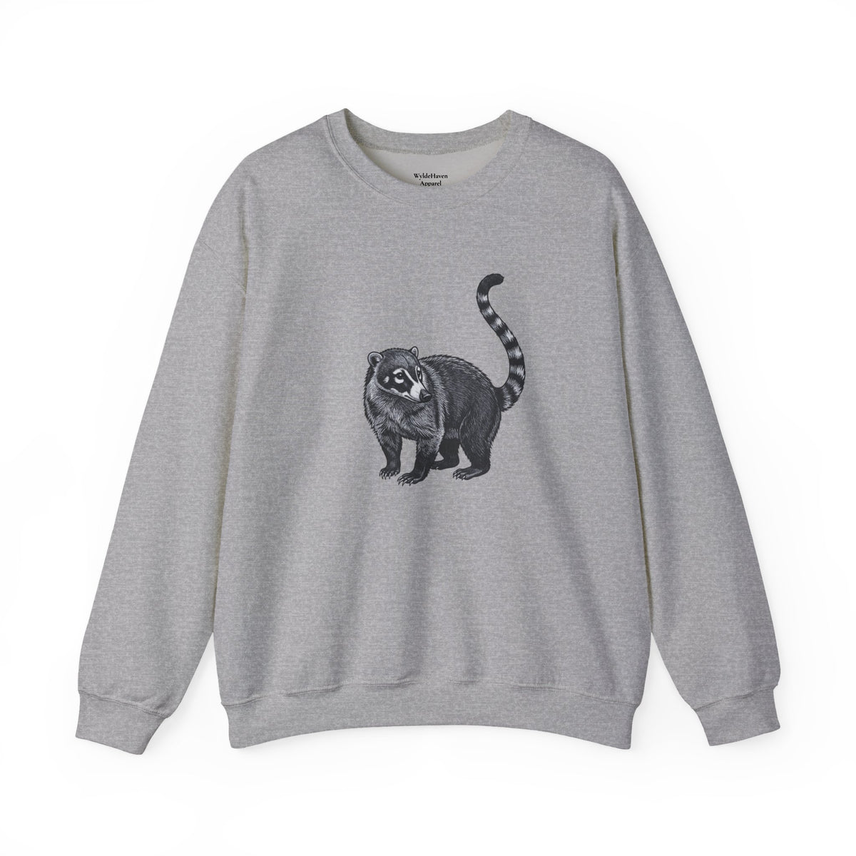 Coati graphic sweatshirt from Wyldelife Collection by Printify featuring wildlife art and a comfortable fit.