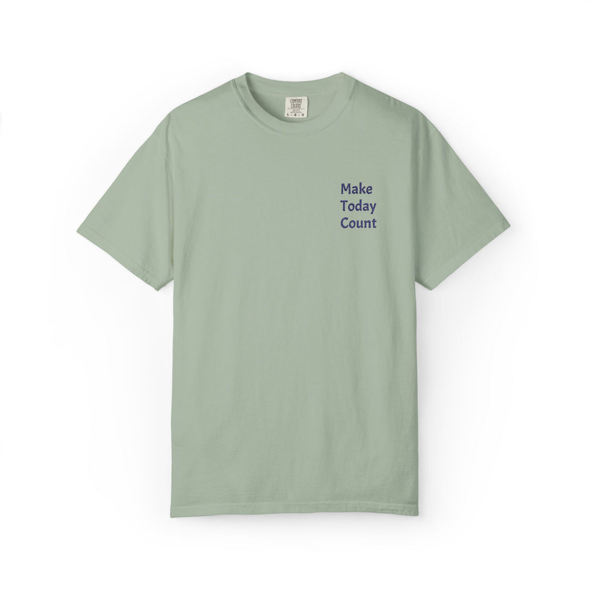 Printify Make Today Count T-Shirt with minimalist design and inspirational message, featuring a small pocket detail on a casual tee.