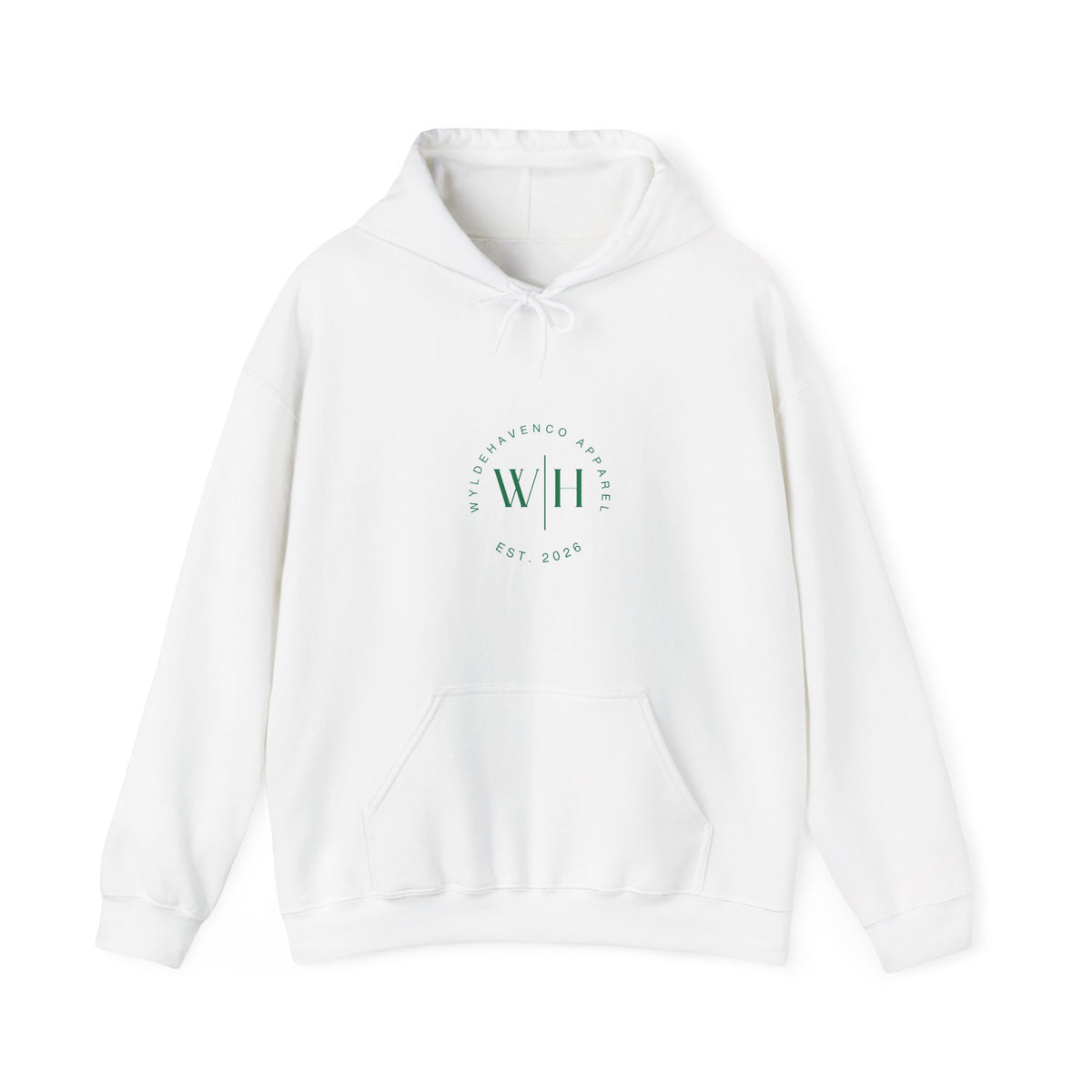 Gray Monogram Circle Hoodie by WyldeHaven Apparel featuring a circular logo design on the front, made by Printify.