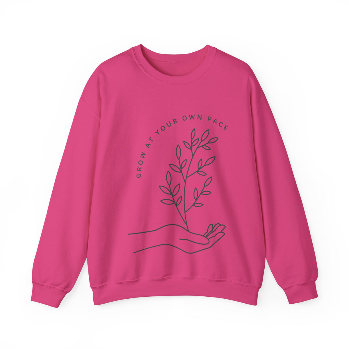 Printify Grow At Your Own Pace crewneck sweatshirt featuring minimalist line art design on soft fabric.