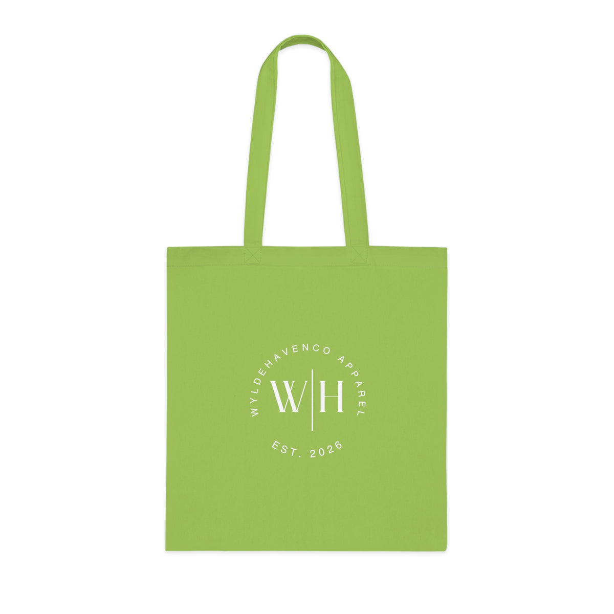 Printify cotton tote bag with monogram circle design and WH logo, durable canvas tote for everyday use.
