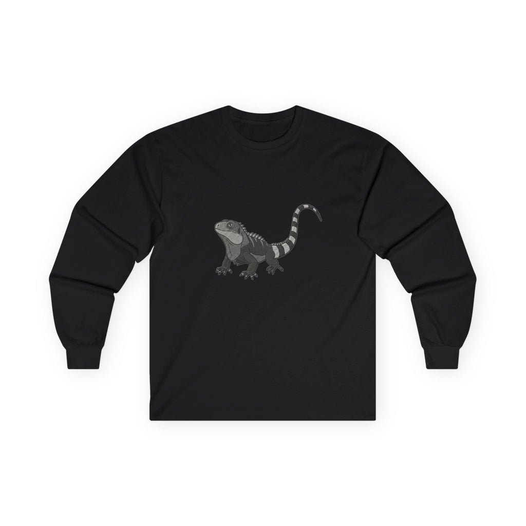 Iguana long-sleeve wildlife graphic T-shirt from WyldeLife Collection, featuring an iguana illustration on soft fabric.