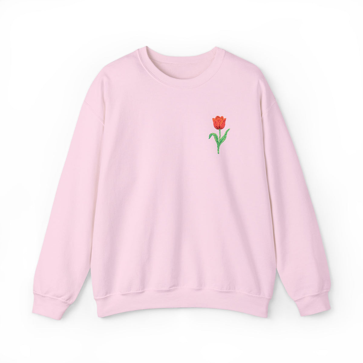 Unisex embroidered tulip sweatshirt with floral design on the left chest, made by Printify, in a cozy casual style.