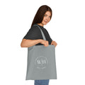 Printify Monogram Circle Cotton Tote bag featuring WH logo on a canvas tote, perfect for everyday carrying and stylish storage.