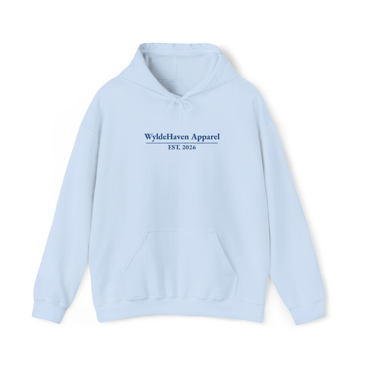 Printify WyldeHaven Apparel signature embroidered hoodie with Est. 2026 logo, soft fabric, and detailed embroidery on front.