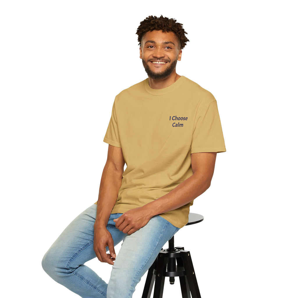 Light gray I Choose Calm T-Shirt by Printify featuring minimalist relaxation design, casual fit, and soft fabric.