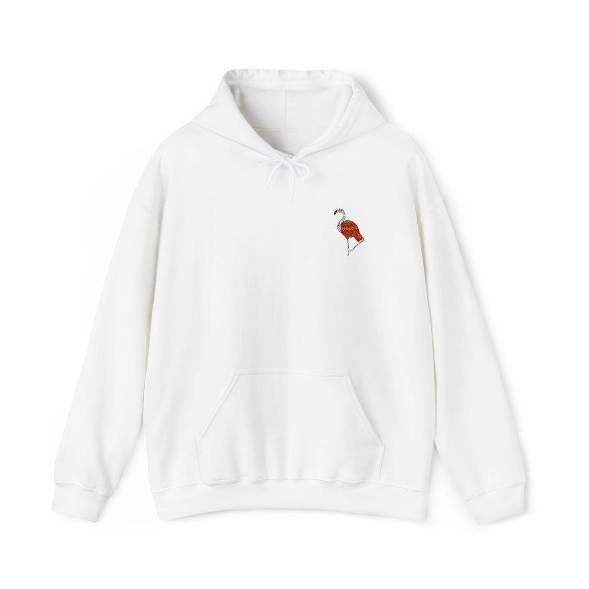Pink flamingo embroidered hoodie from Wyldelife Collection, featuring wildlife embroidery on a comfortable unisex hoodie.