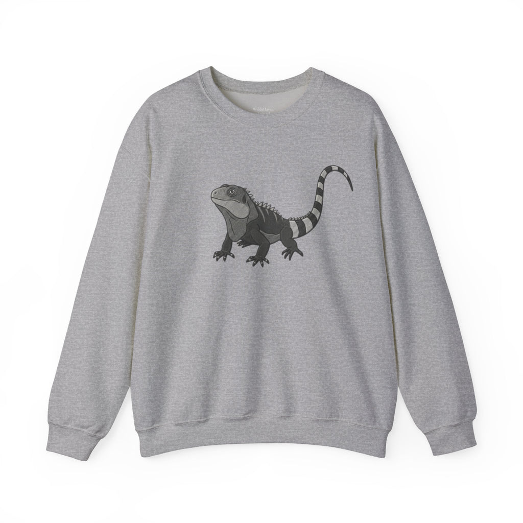 Iguana graphic sweatshirt from Wyldelife Collection featuring vibrant wildlife art on a comfortable Printify sweatshirt.