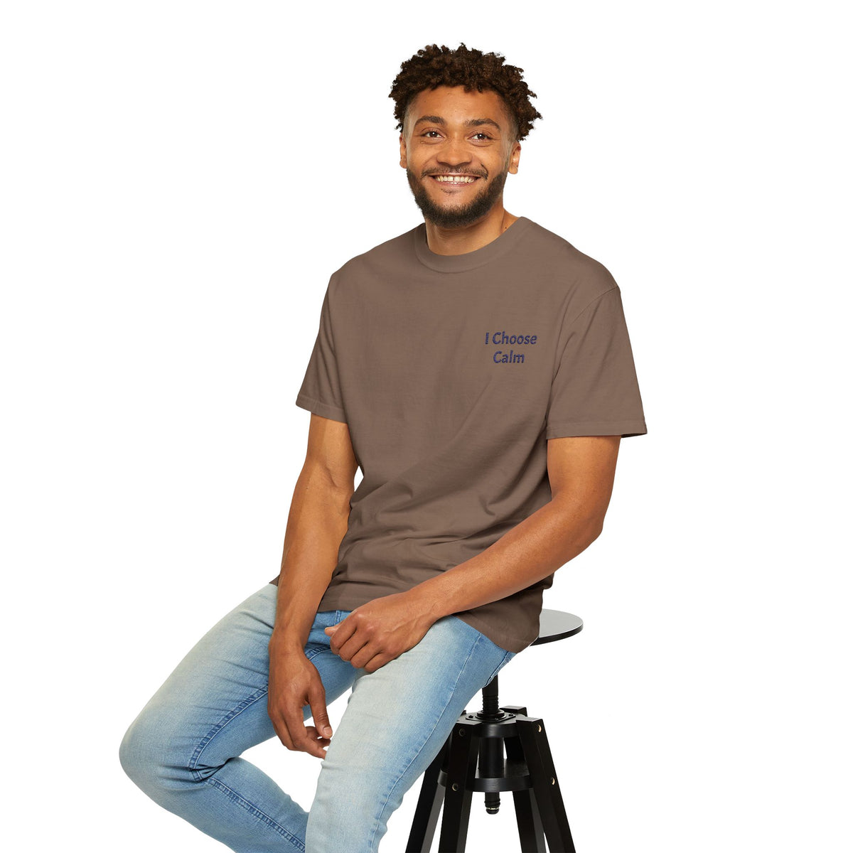 Light gray I Choose Calm T-Shirt by Printify featuring minimalist relaxation design on soft cotton fabric.