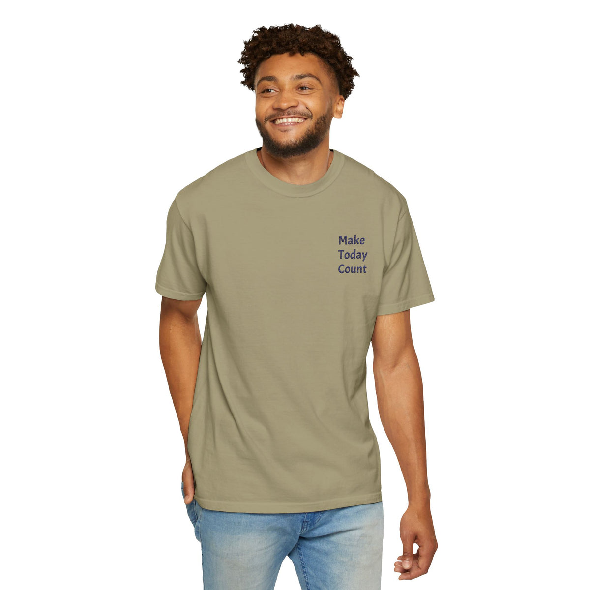 Printify Make Today Count T-Shirt with minimal design and inspirational pocket detail, casual cotton tee for daily motivation.