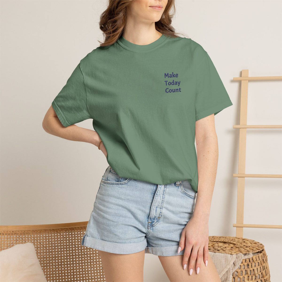 Printify Make Today Count T-Shirt with minimal design, inspirational quote, and pocket detail, casual unisex tee for everyday wear.