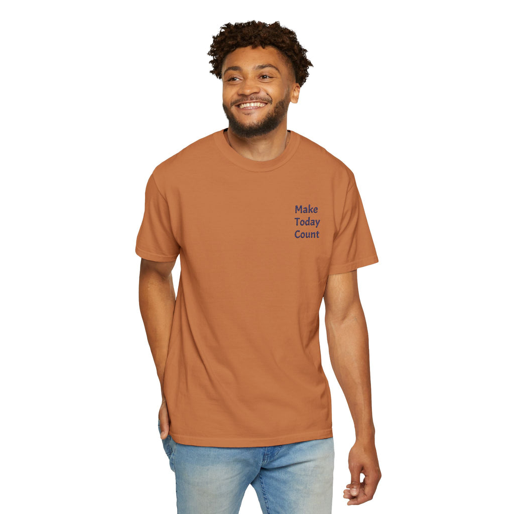 Printify Make Today Count T-Shirt featuring a minimal inspirational design and a pocket detail, casual and comfortable men's tee.