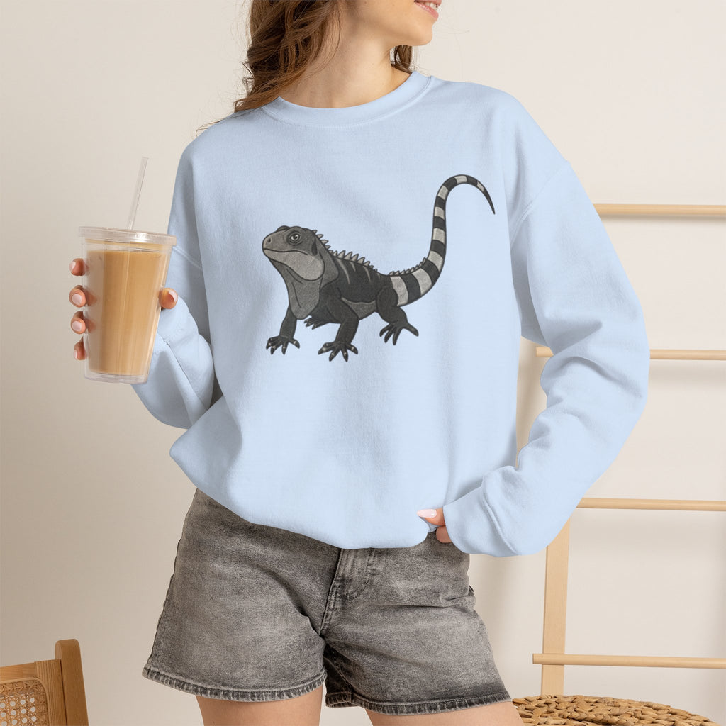 Iguana graphic sweatshirt from Wyldelife Collection by Printify featuring wildlife art on a casual sweatshirt.