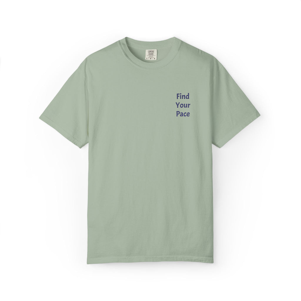 White Find Your Pace T-Shirt by Printify featuring a minimal motivational chest print and casual fit.