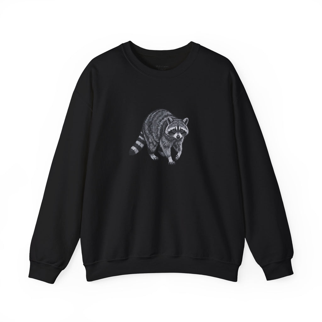 Raccoon graphic sweatshirt from Wyldelife Collection by Printify featuring wildlife art on a cozy fabric.
