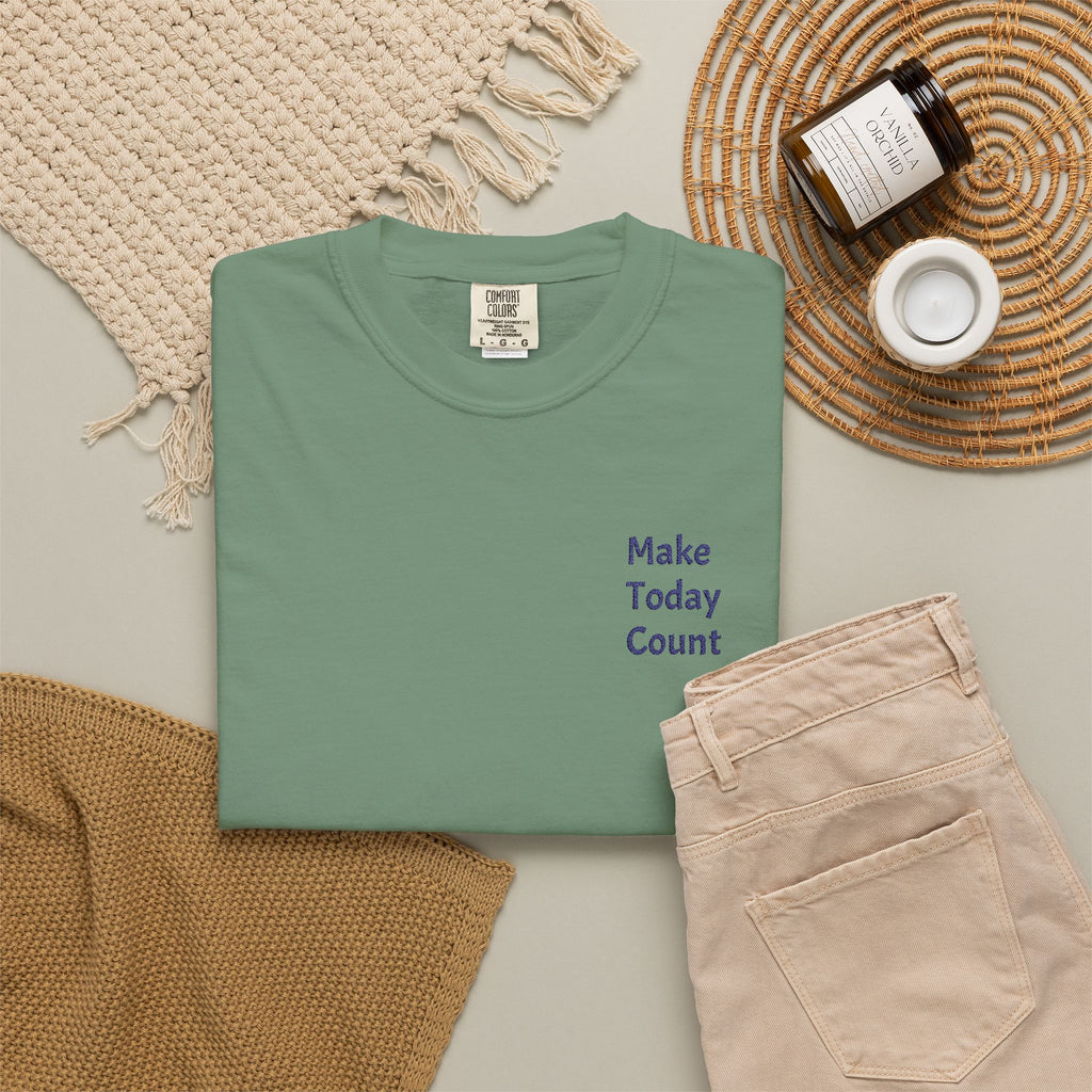 Printify Make Today Count inspirational T-shirt with a small pocket, showcasing a minimal design on a casual cotton tee.