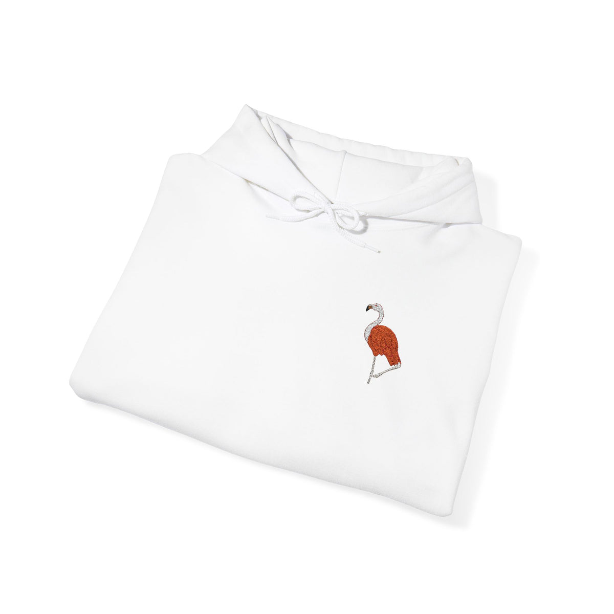 Unisex Flamingo embroidered hoodie with wildlife embroidery from Wyldelife Collection, featuring vibrant flamingo design on soft fabric.