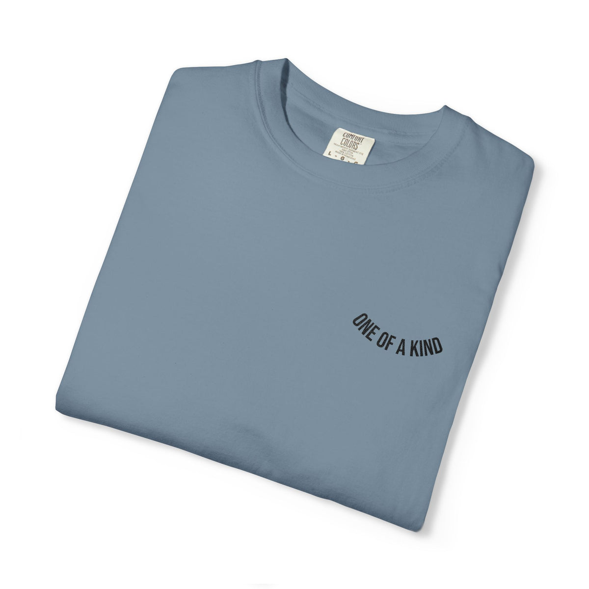 Black "One of a Kind" Chest Logo T-shirt by Printify featuring a bold logo on the front.
