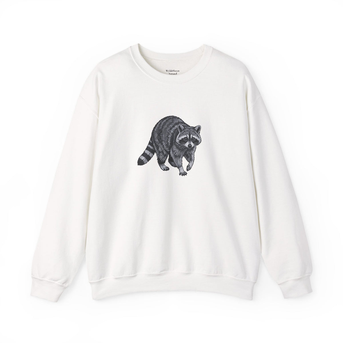 Raccoon graphic sweatshirt from Wyldelife Collection by Printify featuring a wildlife-inspired design on soft fabric.