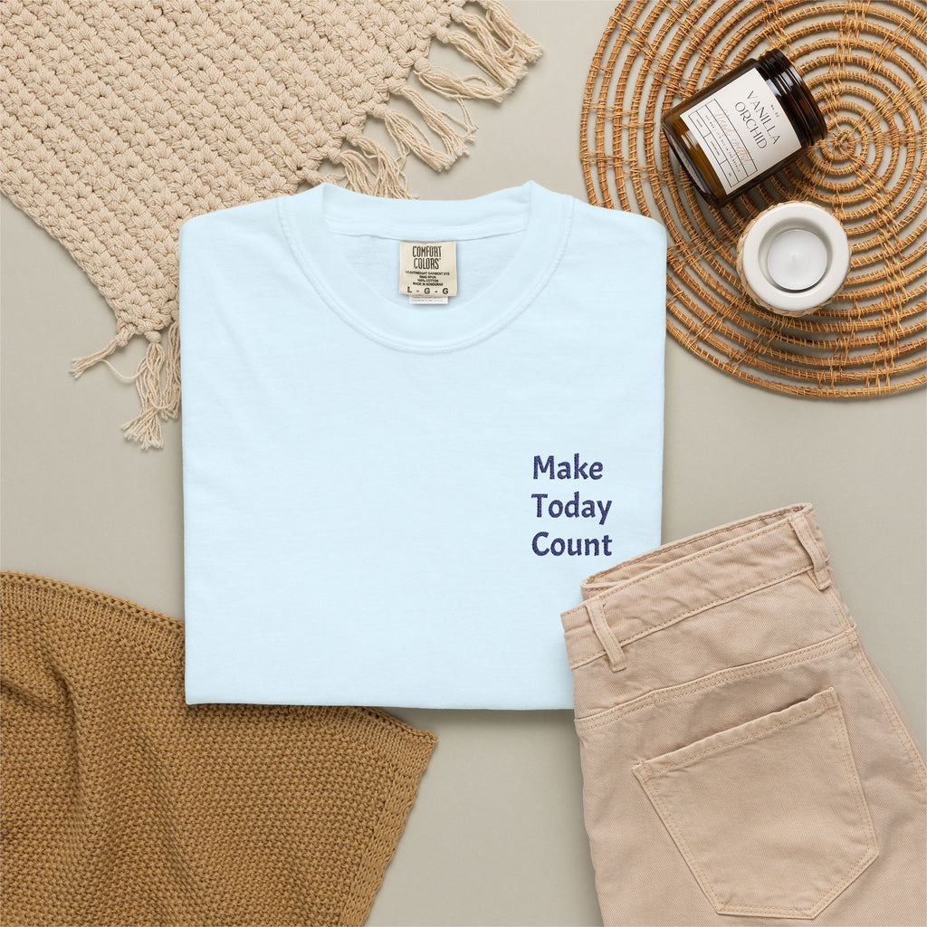 Printify Make Today Count T-Shirt with minimal design and pocket, casual inspirational apparel for everyday wear.