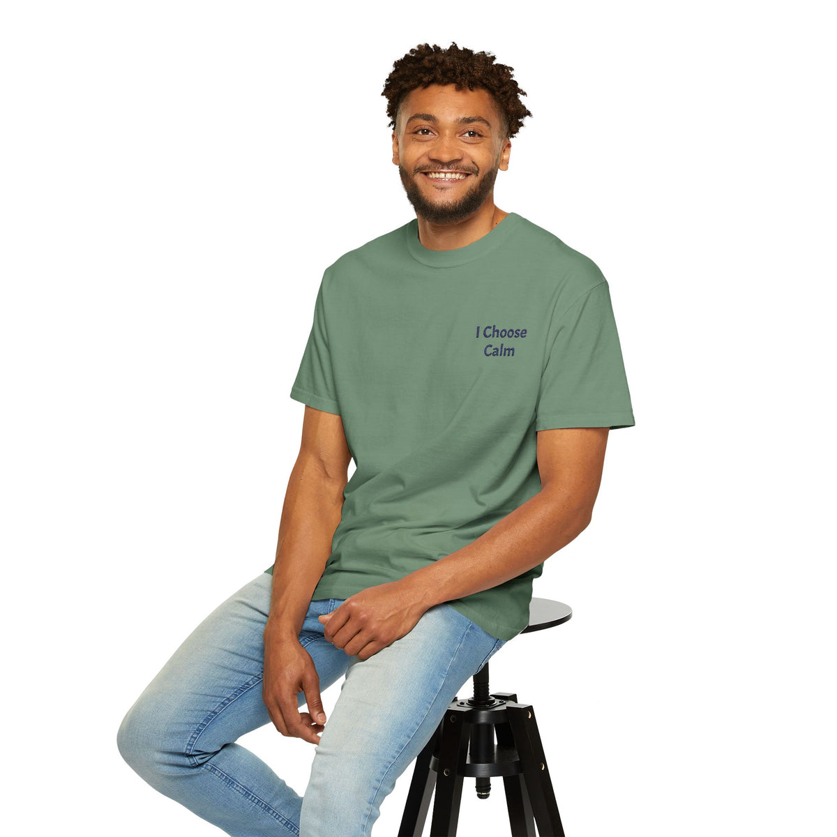Light gray I Choose Calm T-Shirt by Printify featuring minimalist relaxation design on soft cotton fabric.
