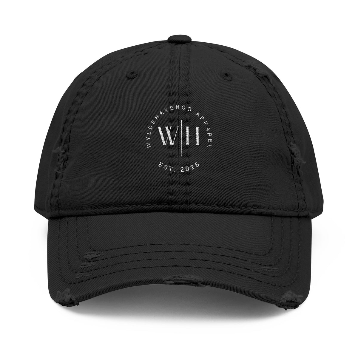 Vintage washed distressed embroidered dad hat by Printify, classic baseball cap with faded design and casual style.