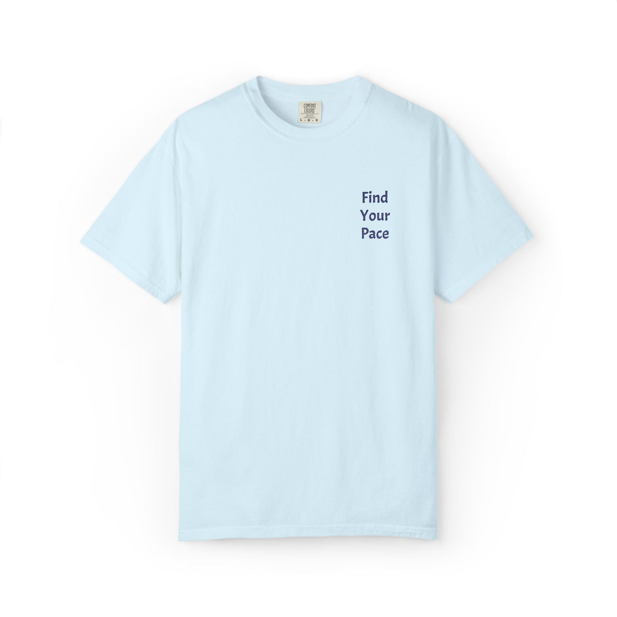 Black Find Your Pace T-Shirt by Printify featuring a minimalist motivational chest print on soft cotton fabric.