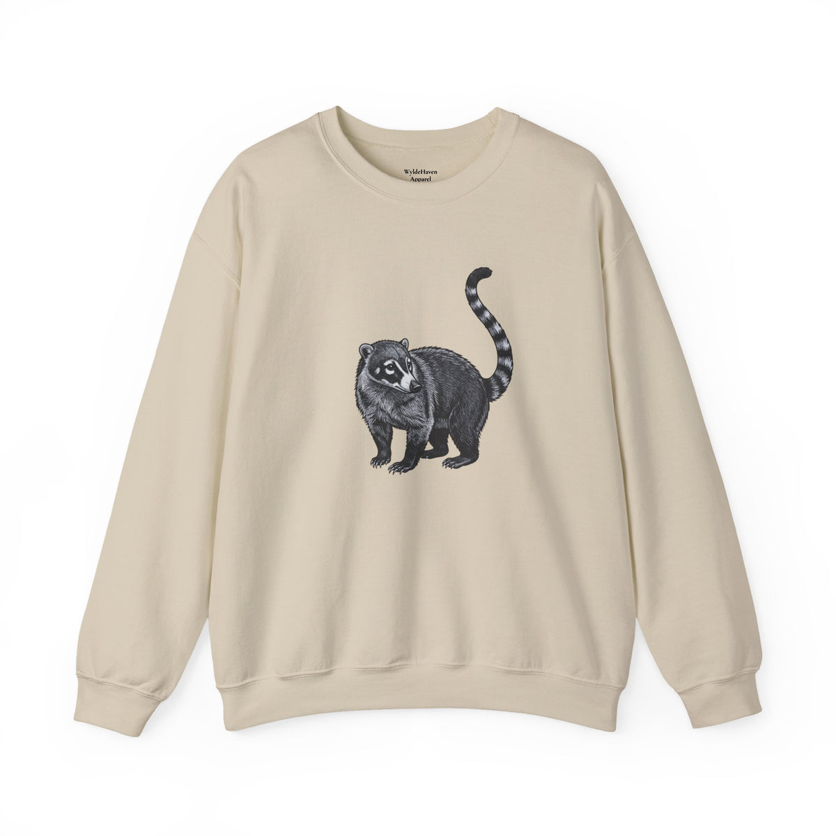 Coati graphic sweatshirt from Wyldelife Collection featuring wildlife art, with a cozy fit and detailed coati design on the front.