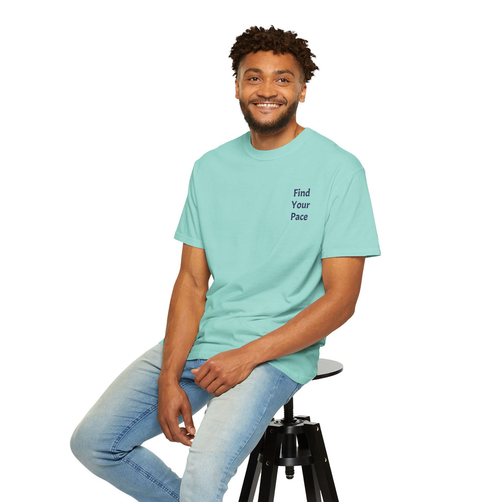 Black Find Your Pace T-Shirt by Printify with minimal motivational chest print, casual fit and comfortable fabric.