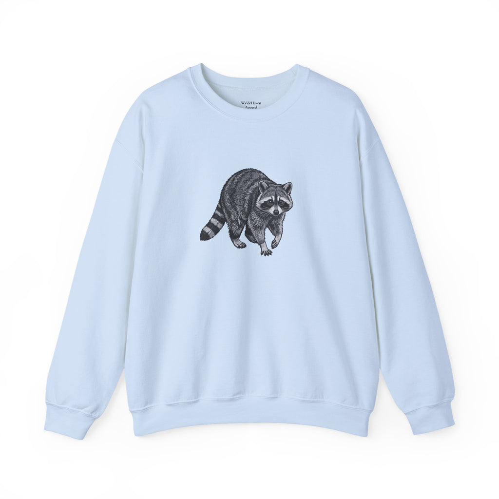 Raccoon graphic sweatshirt from Wyldelife Collection featuring detailed wildlife art on a comfortable Printify sweatshirt.