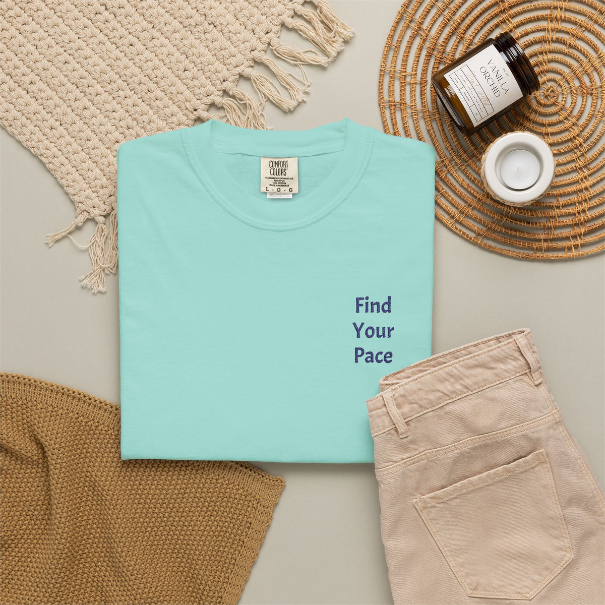 Find Your Pace T-Shirt by Printify featuring a minimal motivational chest print, casual fit, and soft fabric for everyday wear.