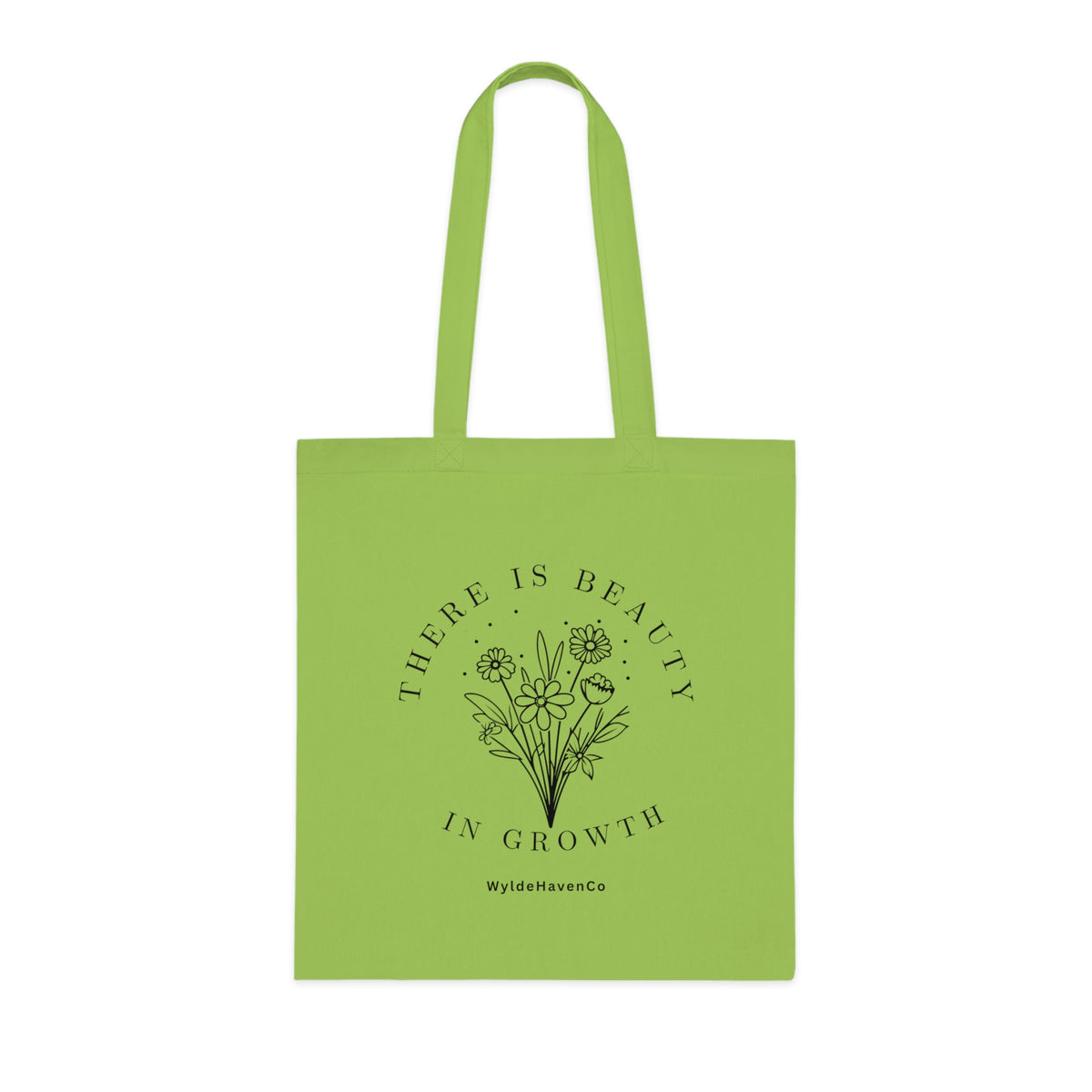 Floral cotton tote bag with "There Is Beauty In Growth" quote, stylish eco-friendly Printify bag with sturdy handles
