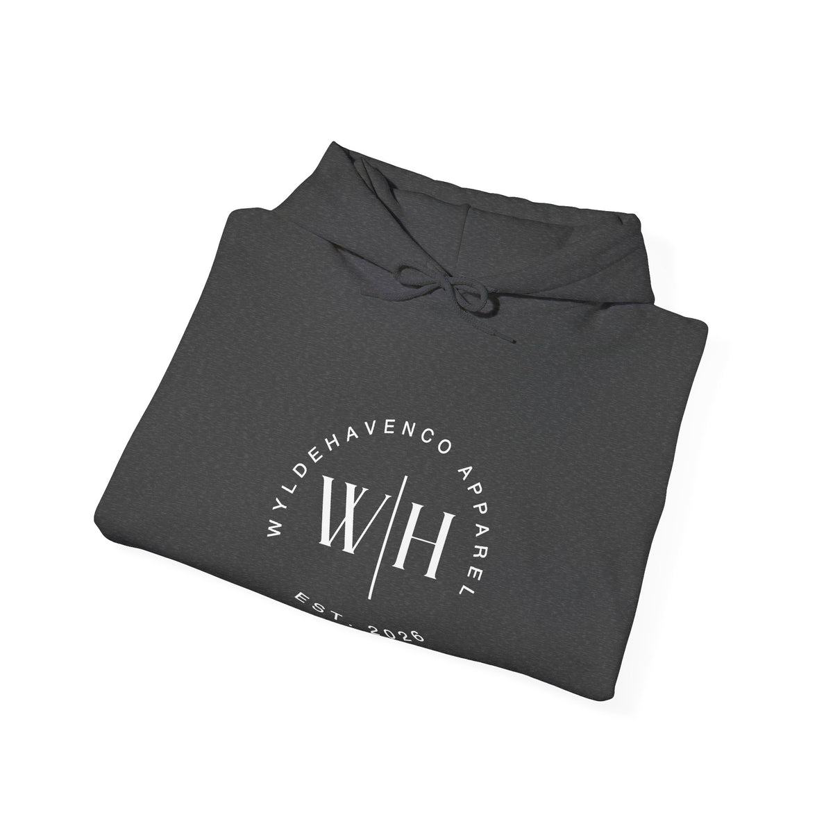 Gray Monogram Circle Hoodie by WyldeHaven Apparel featuring an Est. 2026 logo and circular monogram design on the front.
