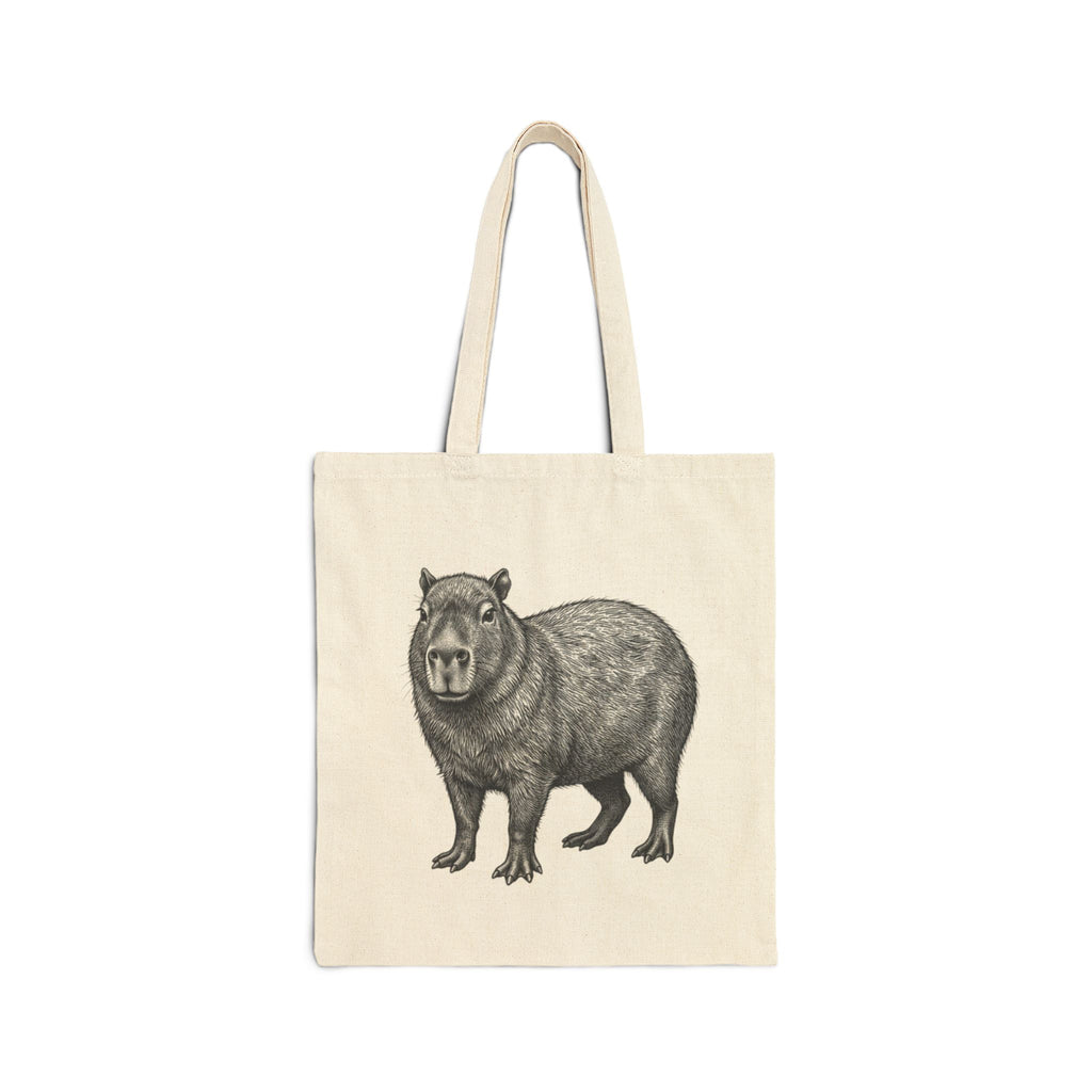 Capybara tote bag with detailed wildlife illustration from Wyldelife Collection, featuring a realistic capybara design on a durable bag