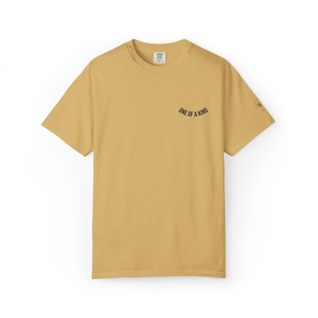 Black "One of a Kind" chest logo T-shirt by Printify, featuring a simple design with a prominent logo on the front.