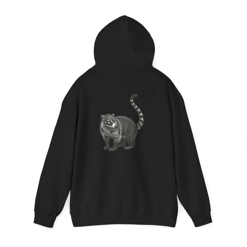 Coati graphic hoodie from Wyldelife Collection featuring a large wildlife back print, in a comfortable hoodie design by Printify.