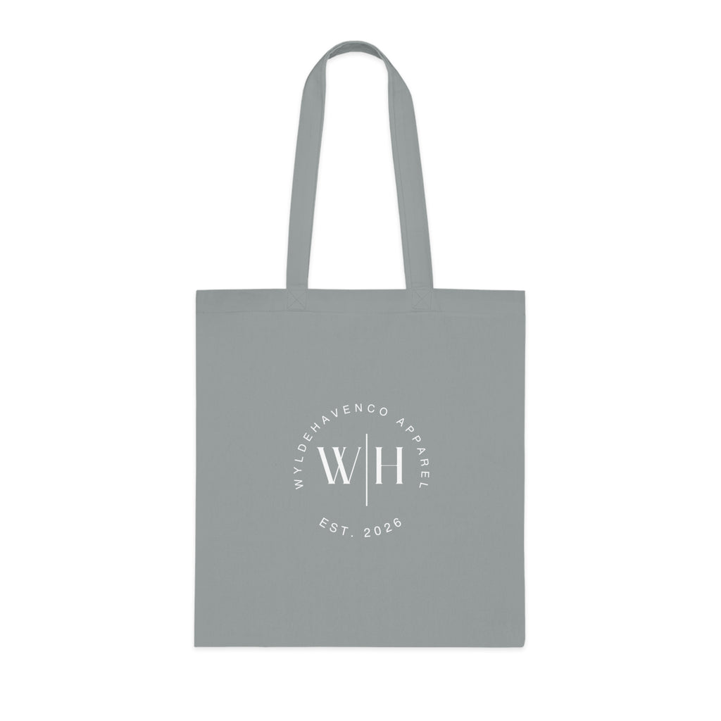 Printify Monogram Circle Cotton Tote bag with WH logo, durable canvas tote bag ideal for everyday use.