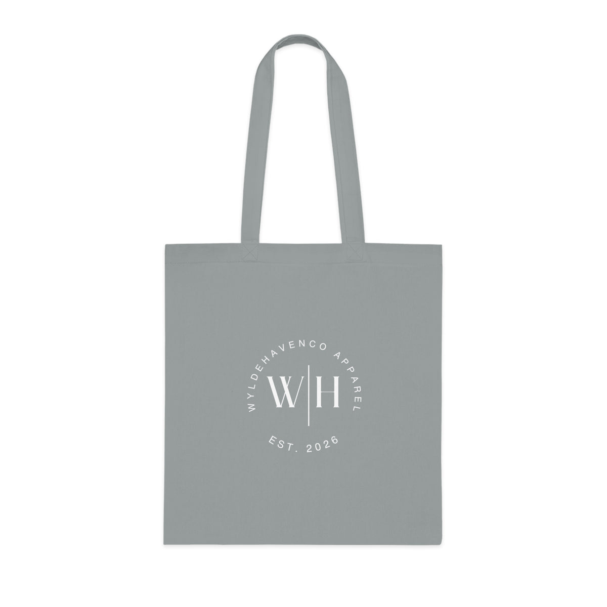 Printify Monogram Circle Cotton Tote bag with WH logo, durable canvas tote bag ideal for everyday use.